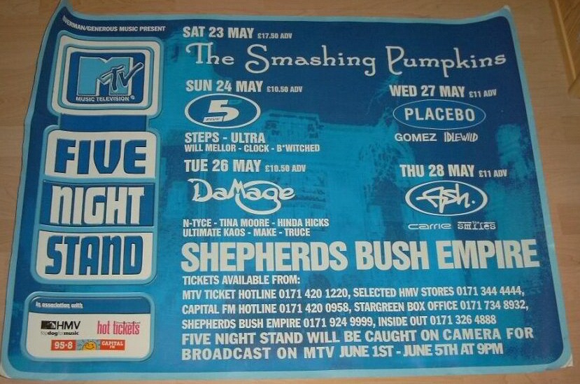 Smashing Pumpkins concert poster, Shepherd's Bush Empire, London, 23 May 1998